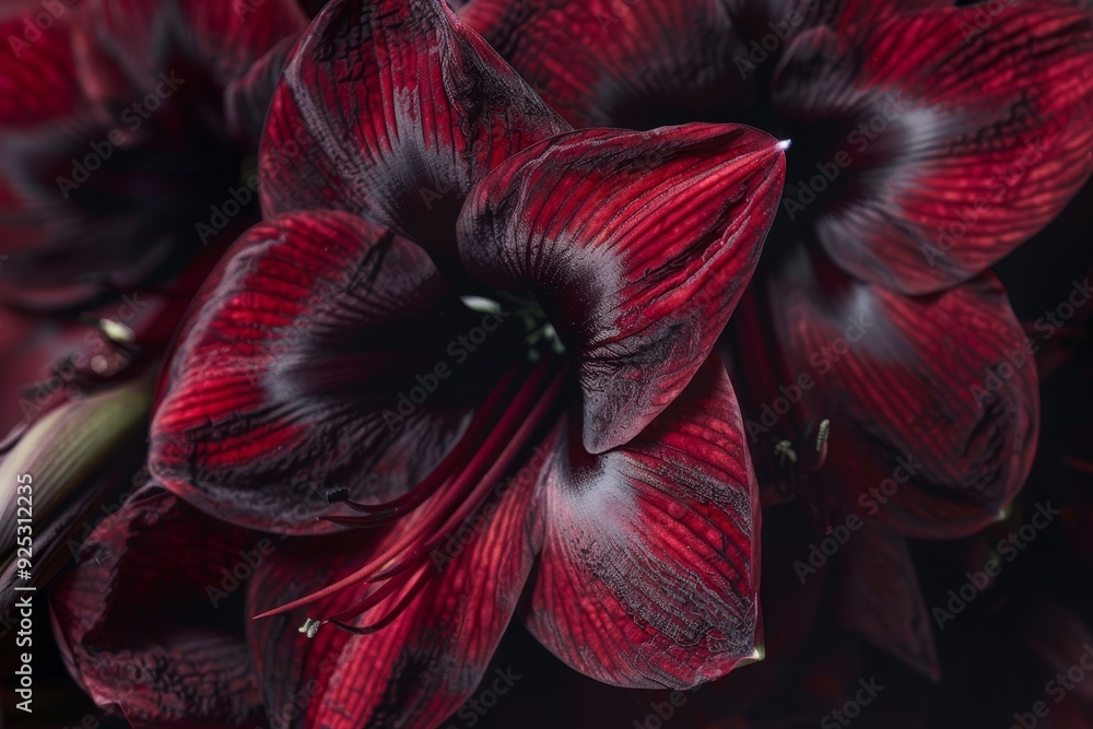 Sticker a close-up view of a cluster of rich burgundy amaryllis flowers with velvety textures and vibrant co