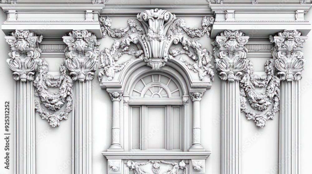 Poster Ornate Architectural Detail with a Window and Two Columns