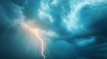 A tall power line is lit up by a lightning bolt