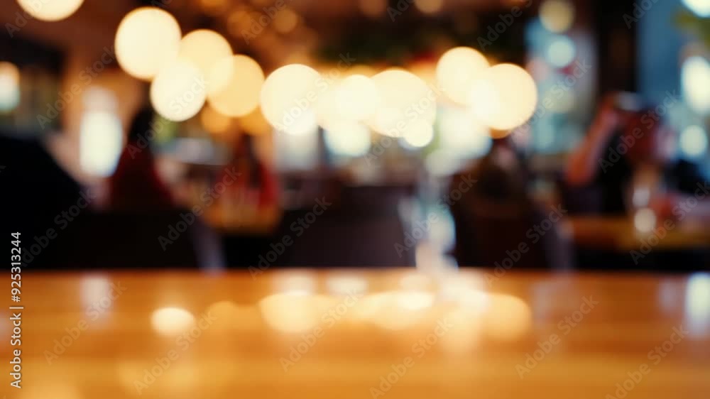 Poster Empty Wooden Table With Bokeh Lights in a Restaurant Setting Generative AI