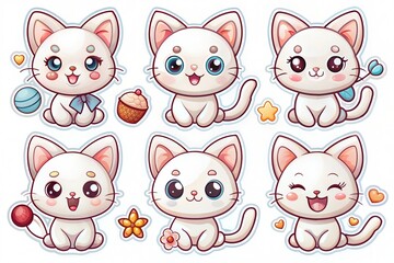 Fototapeta premium stickers, white cat, kitten, set