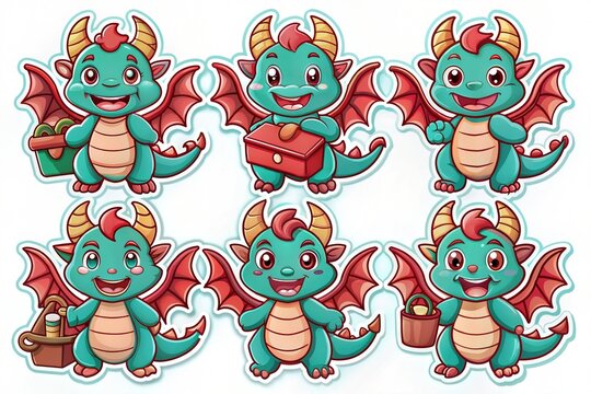 Naklejki stickers, green dragon, set