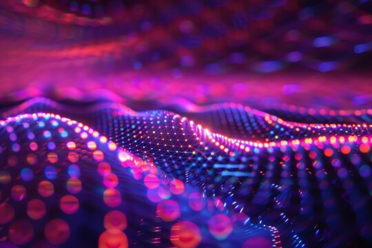 Energy ripples through pulsating lights in a blur, Ripples of energy radiating through a pulsating neon grid