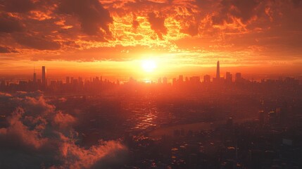 Naklejka premium Sunset Over the Cityscape