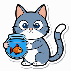 Create a sticker design of cat art vector illustrator
