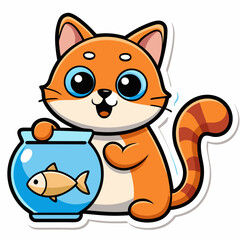 Create a sticker design of cat art vector illustrator