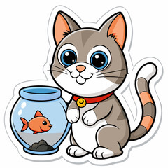 Create a sticker design of cat art vector illustrator
