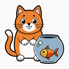 Create a sticker design of cat art vector illustrator