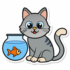 Create a sticker design of cat art vector illustrator