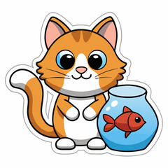 Create a sticker design of cat art vector illustrator
