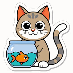 Create a sticker design of cat art vector illustrator