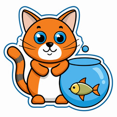 Create a sticker design of cat art vector illustrator