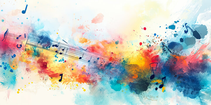 Abstract watercolor splashes forming a vibrant and colorful trumpet silhouette