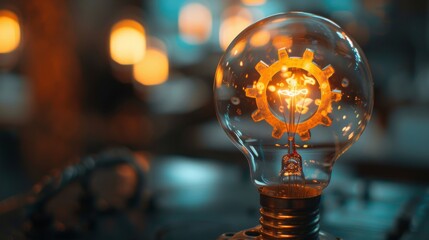 Glowing Gear Inside Light Bulb: A Symbol of Innovation