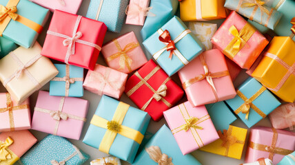 A festive pile of Christmas presents background