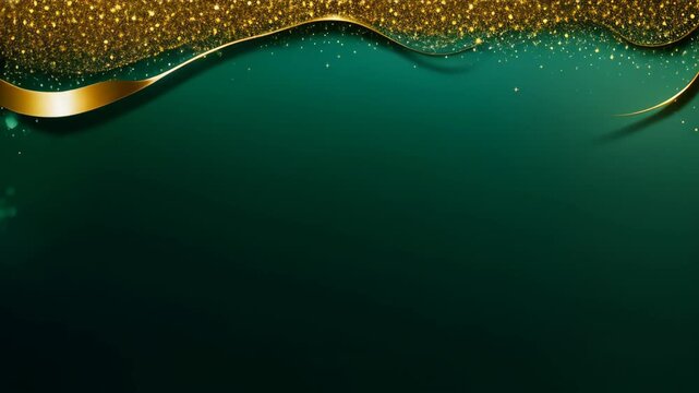 Gradient green background with gold ribbons