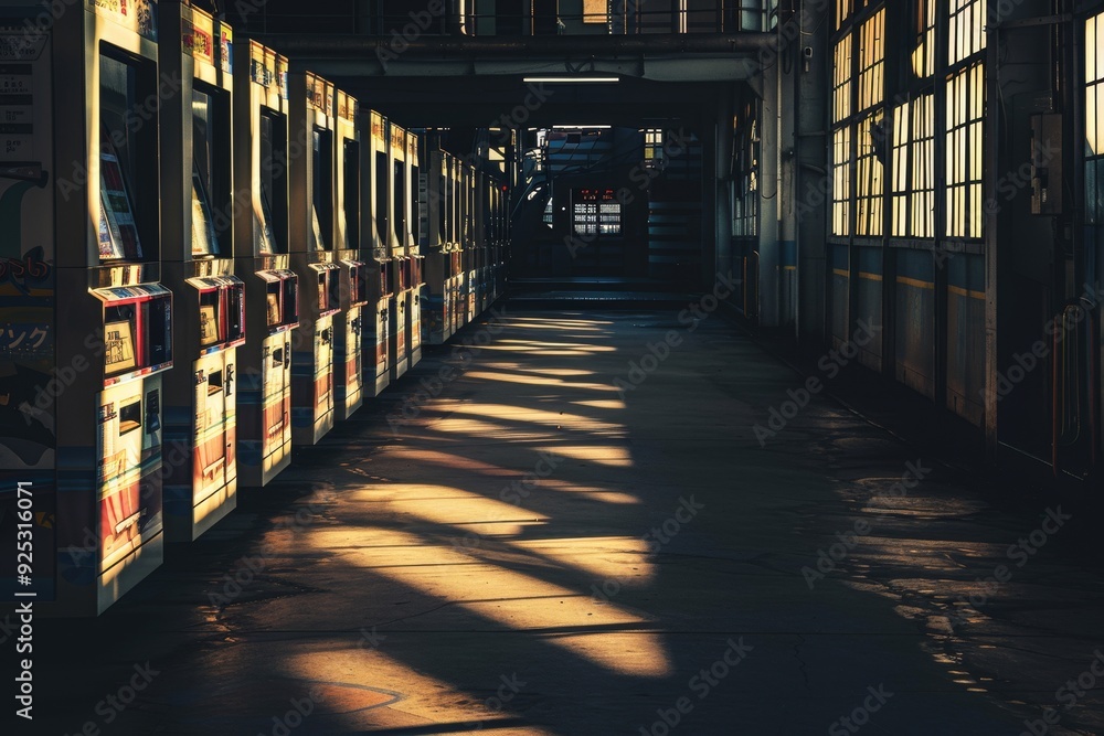 Poster a lengthy hallway filled with numerous windows allowing natural light to illuminate the space, creat