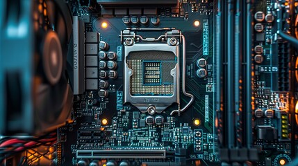 Fototapeta premium Close-up of a Computer Motherboard with CPU