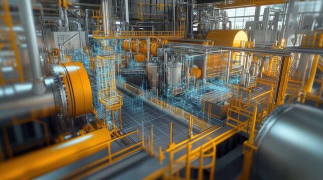 Industrial Facility with Digital Overlay Visualization