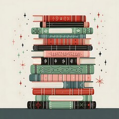 Whimsical Stack of Vintage Books with Magical Sparkles

