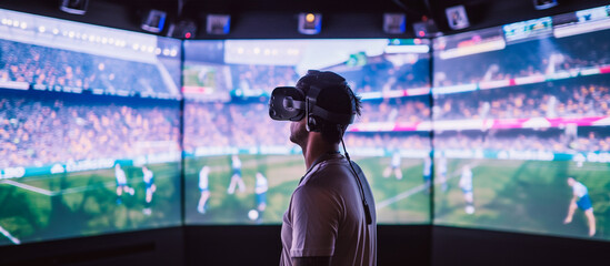 Man experiencing a digital realm through a VR headset.
