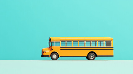 Yellow school bus on blue background