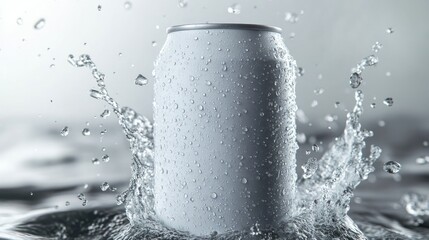 Refreshing Drink Can in Water Splash