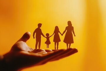 Silhouette of hands holding family portrait, symbolizing love and unity