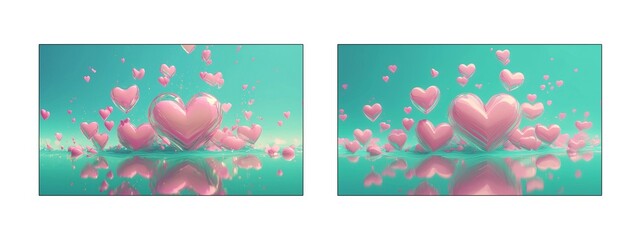 Rosa Herzen zart auf t&uuml;rkisem Hintergrund