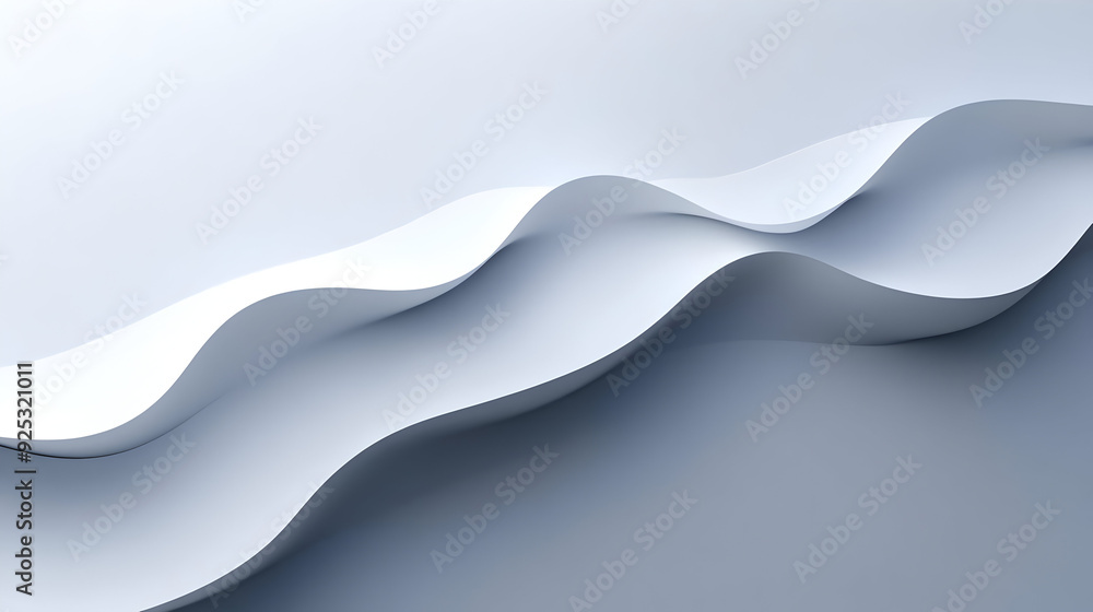 Poster a minimalist design featuring flowing white paper waves against a soft gradient background.