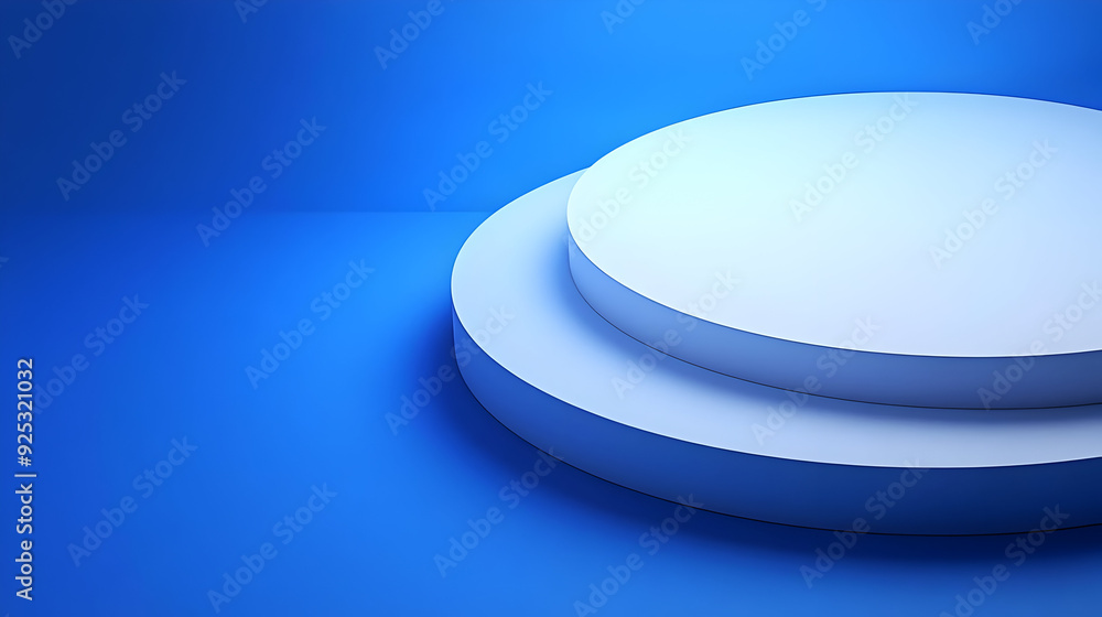 Poster a minimalist design featuring layered circular platforms in a blue gradient background.