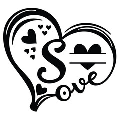 Letter S with Heart Love Design - Romantic Alphabet Illustration for Valentine’s Day, Wedding, and Anniversary