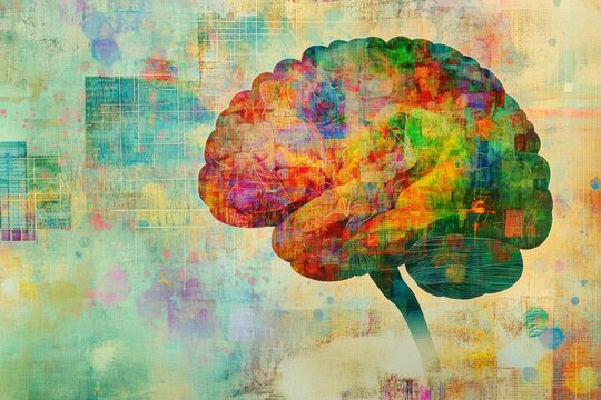 A digital art representation of a brain affected by Cerebral Palsy. The neural pathways are of vivid colors and abstract patterns.