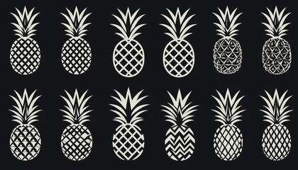 Set icônes logos ananas marque entreprise blanc.