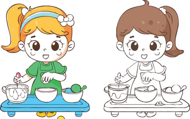 coloring page simple drawing of cartoon character  clean up the house, coloring book 