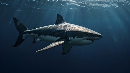 Fototapeta premium great white shark swimming in the deep blue ocean