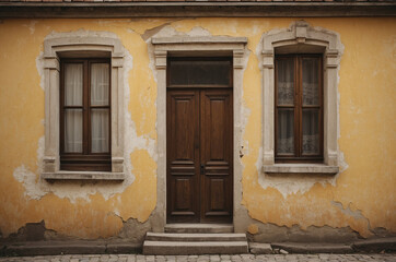 Fototapeta premium old door and window , old house fragment