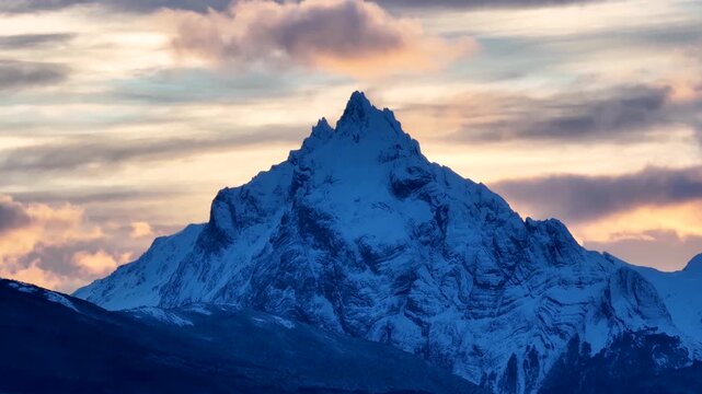 Mount Olivia At Ushuaia In Tierra Del Fuego Argentina. Snowy Mountains. Glacier Landscape. Tierra Del Fuego Argentina. Winter Background. Mount Olivia At Ushuaia In Tierra Del Fuego Argentina.
