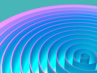 幻想的な光に照らされた同心円のパイプの3Dイラストレーション