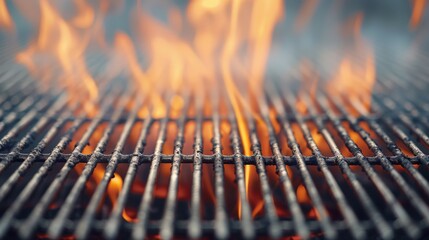 A close up of a grill with a lot of fire on it