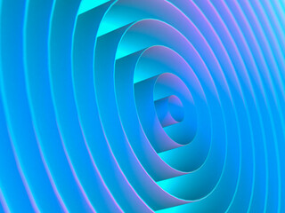 幻想的な光に照らされた同心円のパイプの3Dイラストレーション