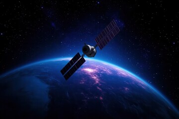 A stunning view of a satellite orbiting Earth, showcasing technological advancements in space exploration and communication.