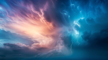 Fototapeta premium A lightning bolt is seen in the sky above a field of corn