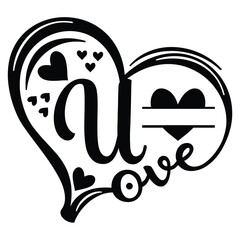 Letter U with Heart Love Design - Romantic Alphabet Illustration for Valentine’s Day, Wedding, and Anniversary
