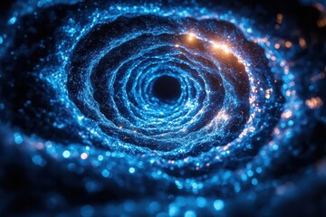 neon singularity pulsating blue circular neon light creating a hypnotic vortex against a stark black void