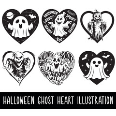 Fototapeta premium Halloween Ghost Heart Illustration Bundle Set