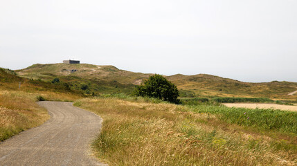 Second World War Bunker Den Hoorn in North Holland, Netherlands. Beautiful view of the dunes along the Dutch Coast
