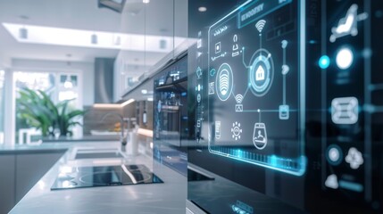 Fototapeta premium Smart Home Automation Interface Design: Futuristic Kitchen Technology
