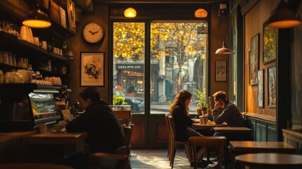 Couple Sitting at a Table in a Cozy Cafe