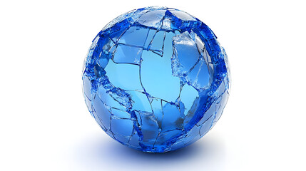 A shattered blue sphere resembling glass with a smooth inner surface.